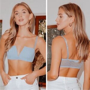NWT Free People Sierra Swiss Dot Bandeau Bra in The Rain Blue - Small